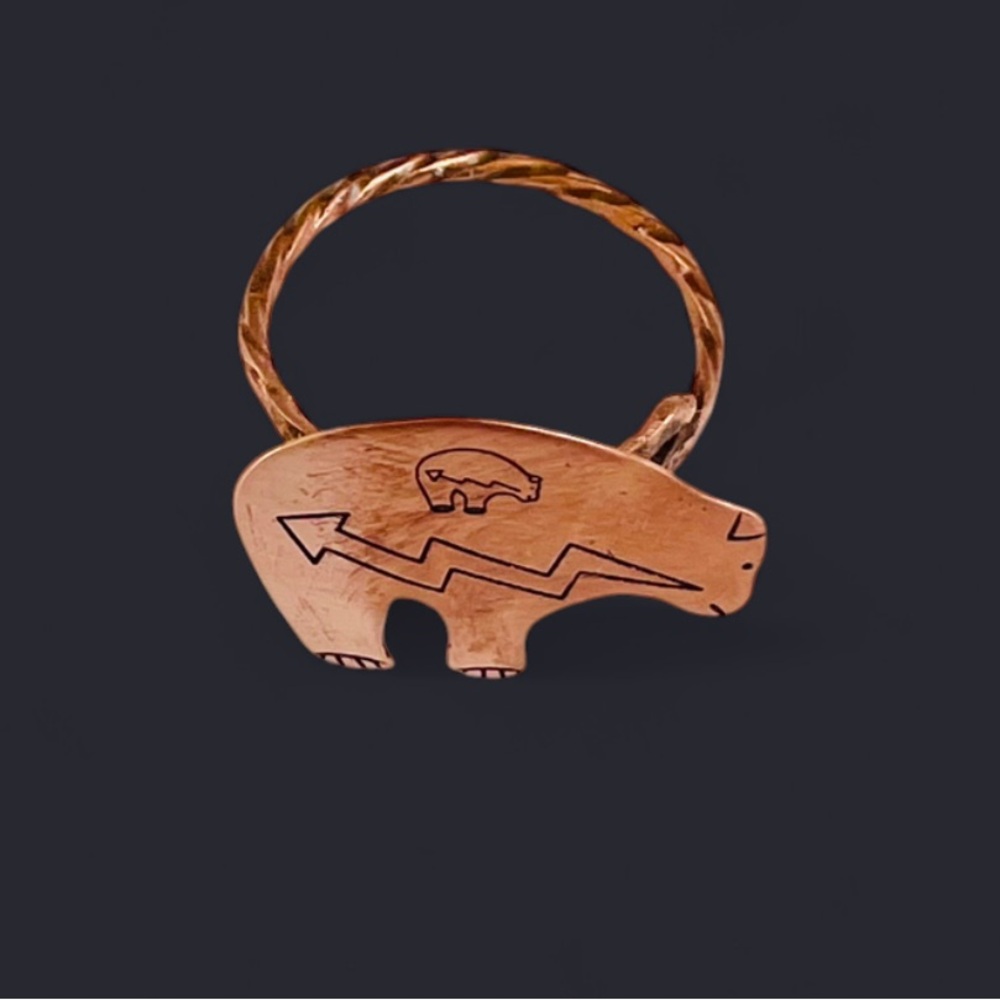 Minimalist Etched Copper Bear Ring (7)